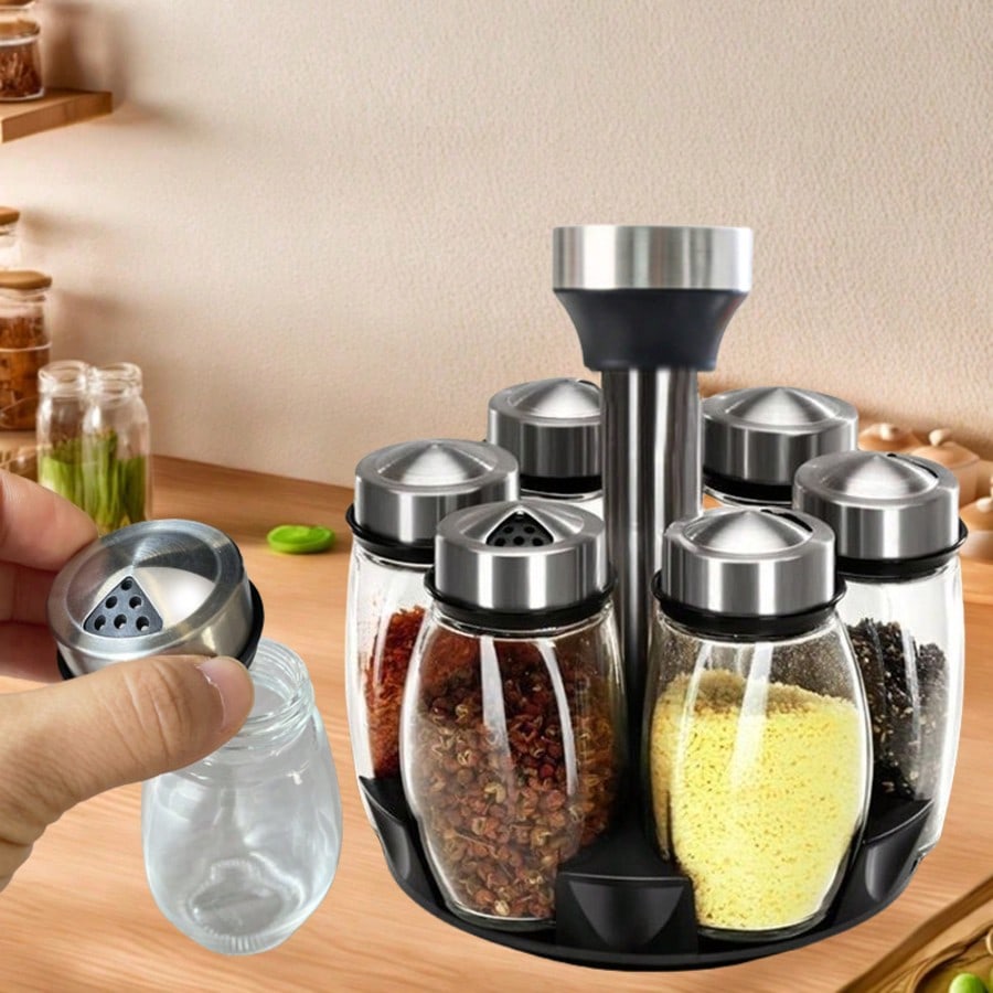 Glass Container Set - 360° Rotating Spice Rack Tower Set