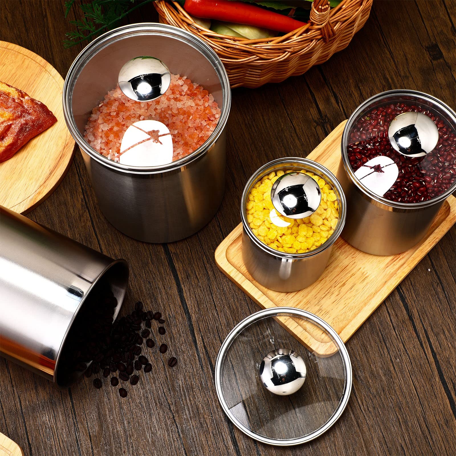 Glass Container Set - Food Storage Containers Tea Coffee Sugar