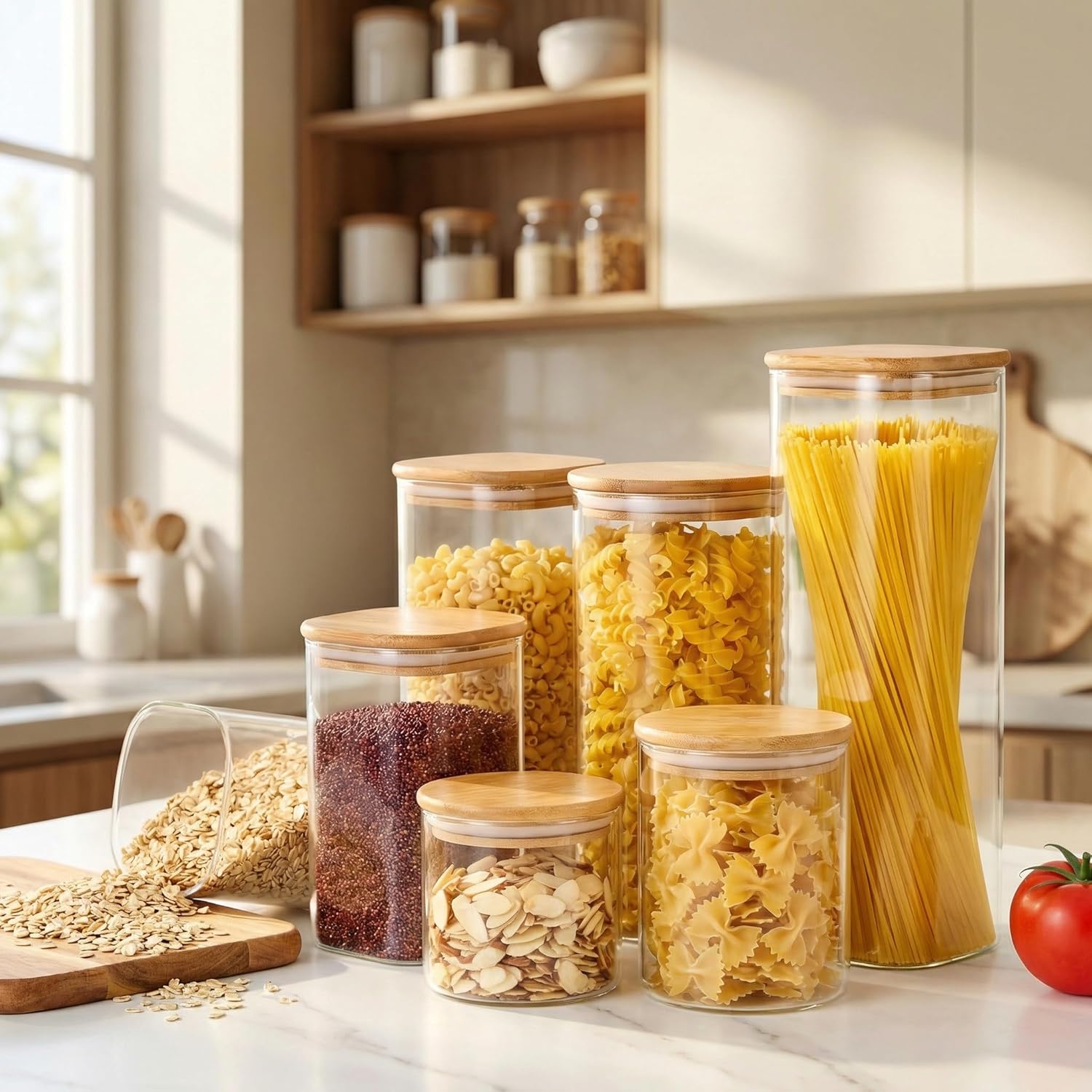 Square Glass Jars with Bamboo  - Glass Container Set recensie en prijs