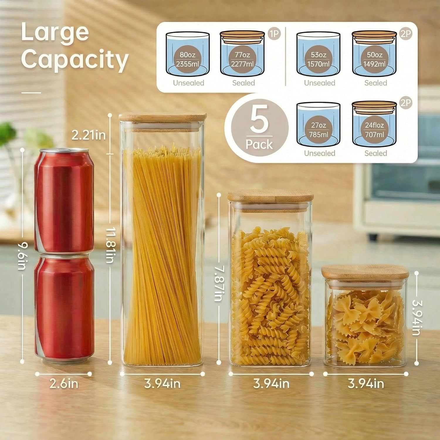 Square Glass Jars with Bamboo  - Glass Container Set recensie en prijs