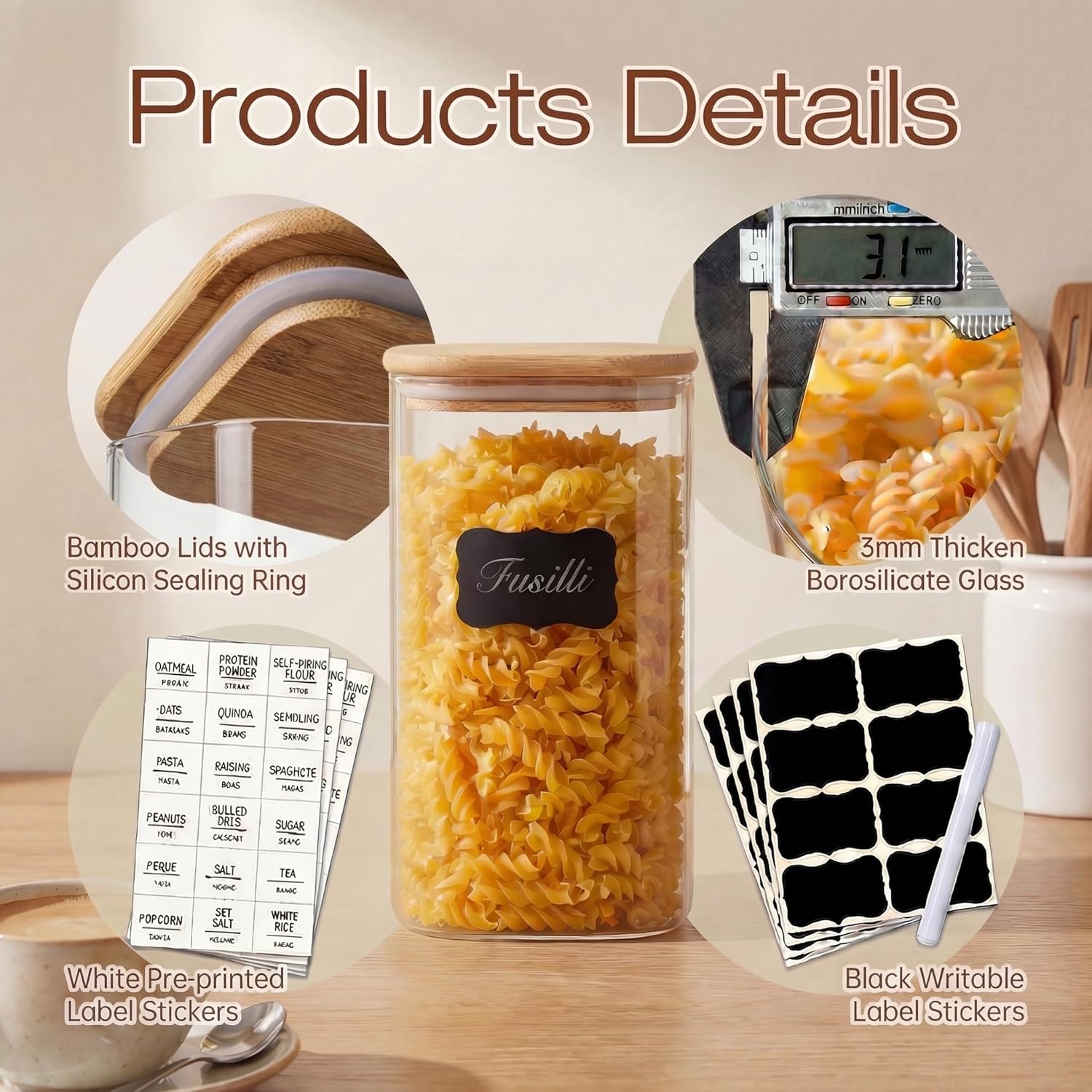 Square Glass Jars with Bamboo  - Glass Container Set recensie en prijs